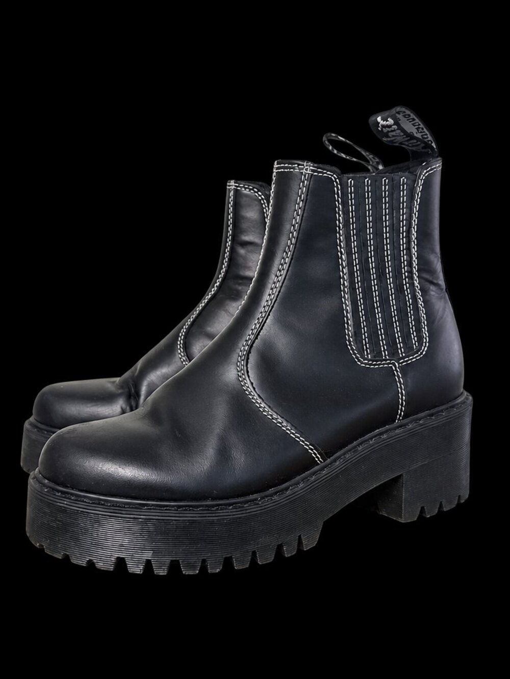 Dr Martens Black Leather Chelsea Boots Women 7 Platform Chunky Ankle Boots